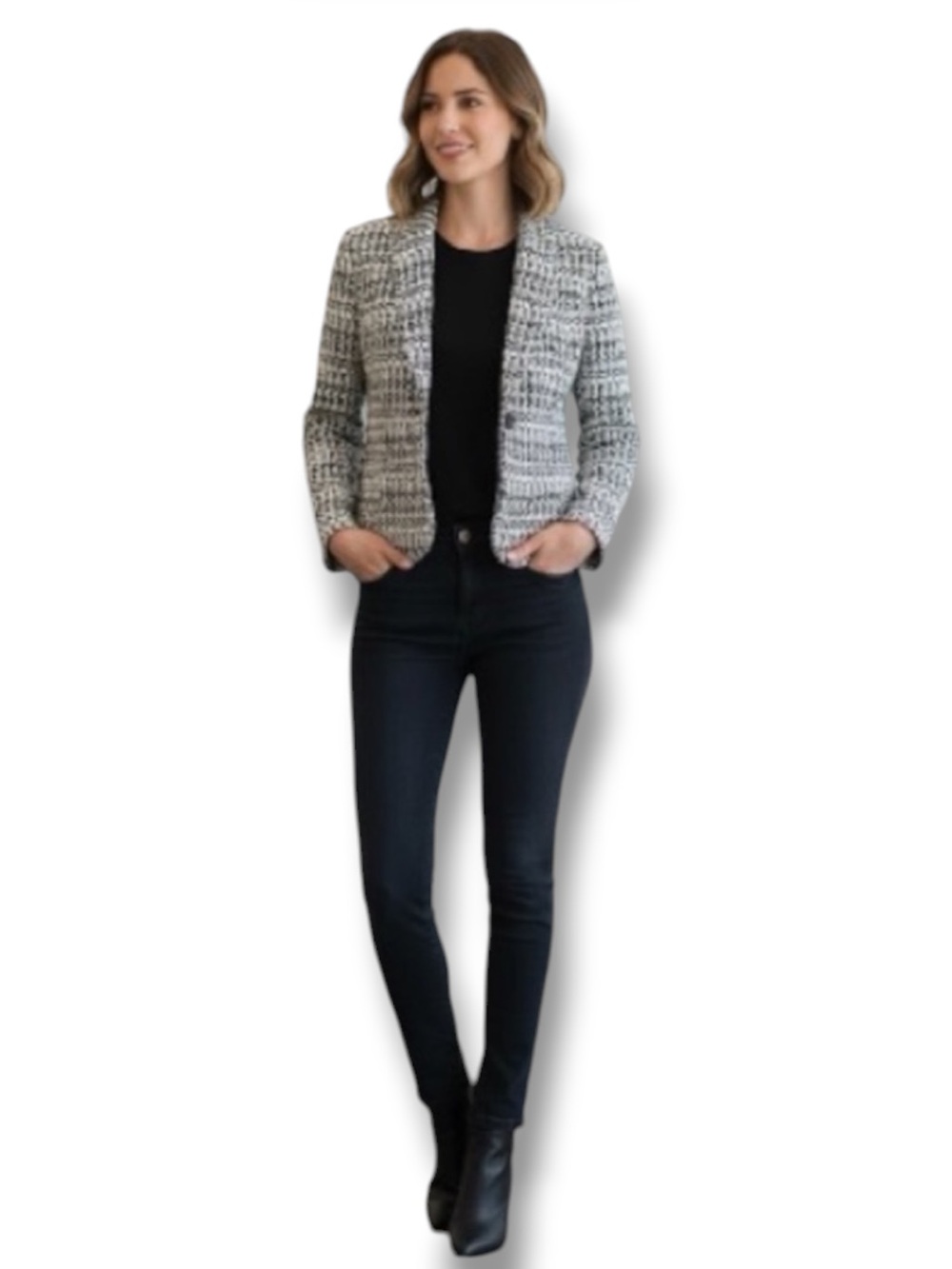 CAbi Du Jour Blazer Black White Geometric Classic Meets Contemporary Size 6